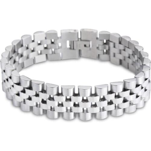 17mm Stainless Steel Metal Link Bracelet Strap for Men Luxury Wristbands in Silver Color Bangle Pulseira Bracelet Male Jewelry