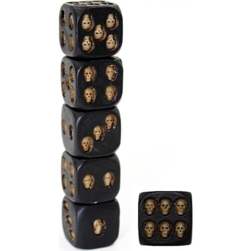 5Pcs Black Resin Skull Dice Six Sided D6 Dice 3D Skeleton Board Game Party Toys