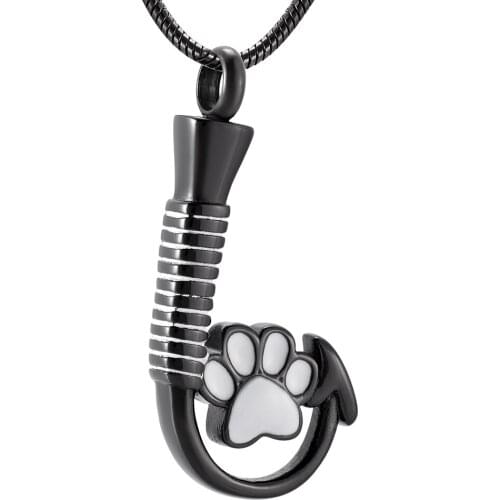 IJD9926 Black Stainless Steel Fish Hook Cremation Keepsake for Pet Memorial Ashes Necklace-Remaining Jewelry