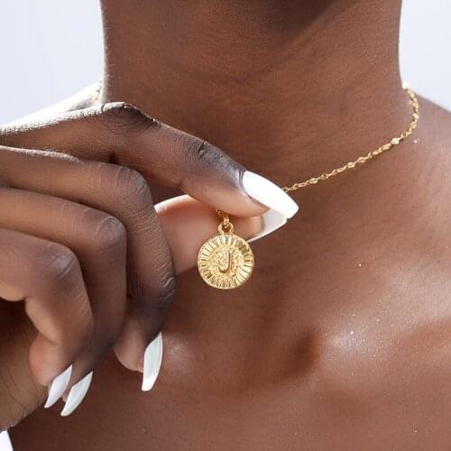 Disc A-Z English Letter Initial Pendant Necklace Gold Color Letter Alfabet Necklace Stainless Steel Chain Necklaces For Women