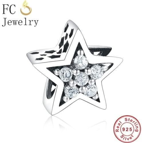 FC Jewelry Fit Original Brand Charms Bracelet Authentic 925 Silver Star Clear Cubic Zircon Stone Beads for DIY Making Berloque