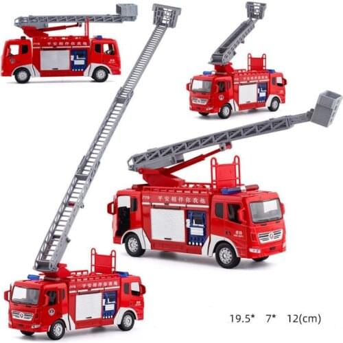 Hot-selling 1:50 alloy pull back double-headed fire truck model,ladder climbing fire truck toy,Simulation of sound,free shipping