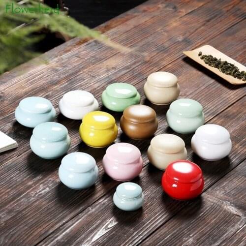 Ceramic Porcelain Tea Caddy Teaware Ice Cracked Fragrance Powder Ointment Rouge Cream Sealed Travel Portable Canister Set