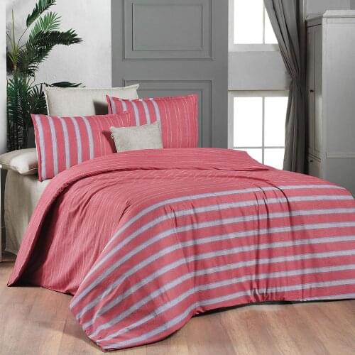 Sarev Alsatia Striped Combed Cotton Healthy Soft Luxury Washable Double Duvet Cover Set - Gray, Coral, Yellow