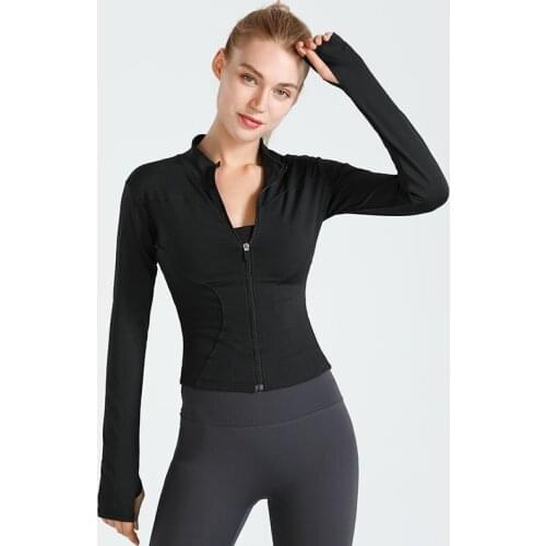 Yoga Crop Top 2021 Spring Summer Thin High Long Sleeve Elastic Sports Fitness Coat Fabric Zipper Suit Mujer Camisetas