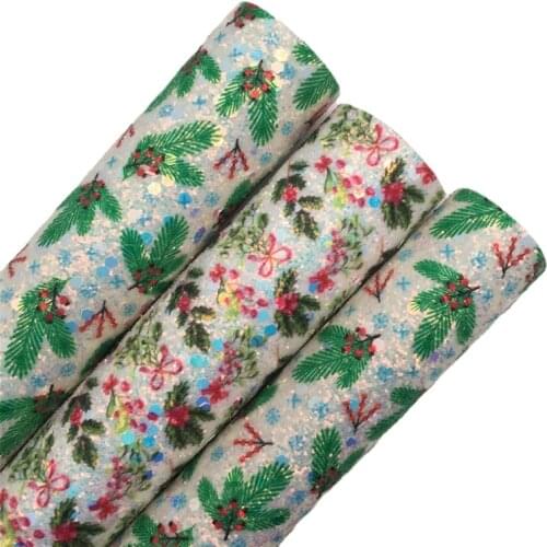 LEOsyntheticoDIY Christmas Chunky Glitter Vinyl Fabric Sheet Felt Backing Synthetic Leather Faux Vinil DIY A4 SIZE R210B