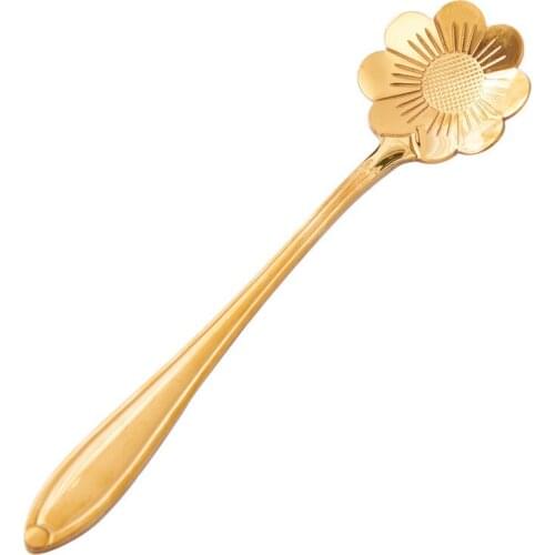 Cheery Tea Coffee Mixing Spoon Gold Spoon Long Handle Dessert Stainless Steel Vintage Teaspoons Drink Tableware Flowers Design