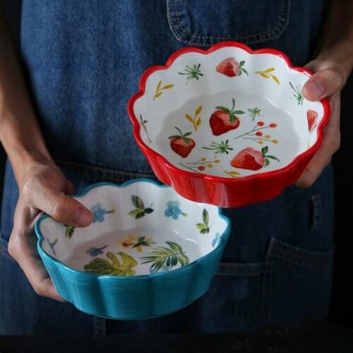 Strawberry Bowl Household Baby Tableware Fruit Salad Ceramic Bowl Dessert Tableware Ice Cream Grilled ceramica Bowl