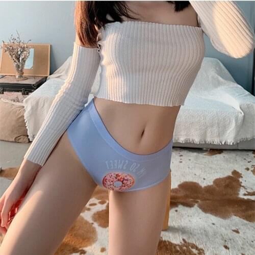 Fashion Cute Donut Print Girls Underwear Sports Fitness Stretch Panties Sexy Peach Hip Low-Waist Womens Briefs Sex Lingerie