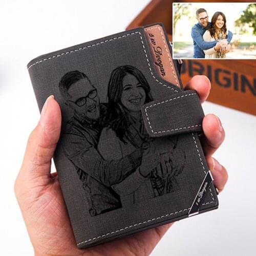 Men Short Wallet Famous Luxury Brand Design Custom Personalized Photo Wallets Purse Gift for Men Husband with Zipper Coin Pocket