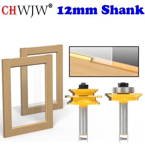 CHWJW 2PC 12mm Shank Rail & Stile Router Bit Set for Glass Doors Woodworking Cutter Tenon Cutter for Woodworking Tools