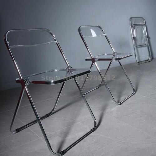 Nordic transparent folding chair backrest home dining chair net red ins crystal chair simple acrylic makeup stool