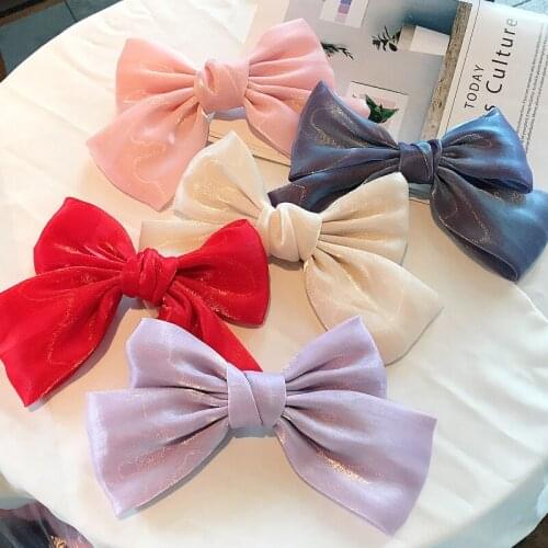 New Fashion Beautiful Cloth Dreamy Silk Shiny Sweet Solid Color Big Bow Hairpin Barrettes Women Girls Hair Accessoriesr Headwear