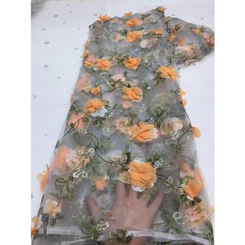 New 5 yards french net lace with 3D Flowers JRB-2.41810 embroidered tulle lace fabric high quality for Fashion Show Dress