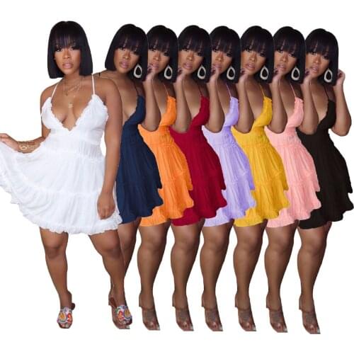 Zoctuo Solid Deep V Neck Dress Fashion New Sleeveless Pleated Girl Party Dress Casual Slim Spaghetti Straps Women Sexy Dresses