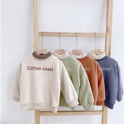 Autumn Winter Kids Hoodies Casual Letter Long Sleeve Sweatshirts for Girls Thicken Plus Velvet Boys Clothing Toddler Pullover