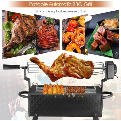 Portable Automatic BBQ Grill Portable Grill Outdoor Camping Barbecue Cooking Tools Charcoal BBQ Grill Double-layer Barbecue