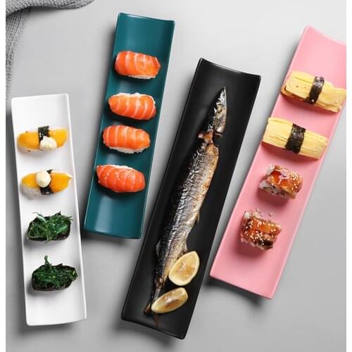 Rectangle Sushi Plate For Dessert Cake Fruit Nuts Home Non-slip Heatable Food Plate Hotel Kitchen Ceramic Tableware