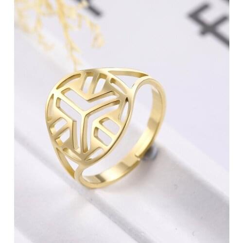 Skyrim Geometrical Resizable Ring Women Girls New Stainless Steel Gold Color Adjustable Finger Rings Jewelry Anniversary Gifts
