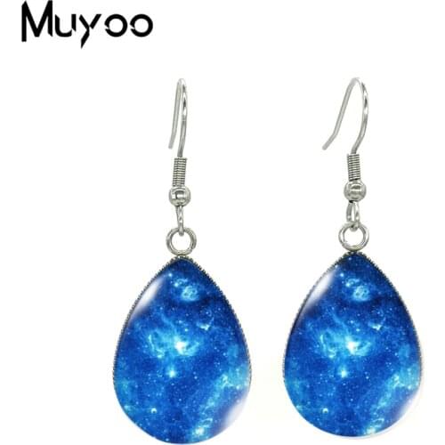 2021 New Nebula Galaxy Tear drop Earring Space Art Fish hook Earrings Glass Cabochon Jewelry Handmade Items