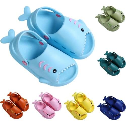Cartoon Shark Waterproof Slippers For Kid Non-Slip Sandals Summer Beach EVA Soft Indoor Home Slippers For Garden Bathroom Shower
