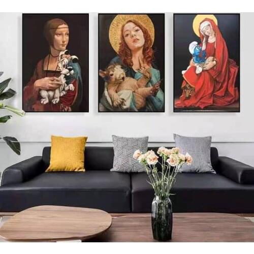 Modern Famous Painting Living Room Decoration Painting Beautiful Girl Retro Creative Background Wall Poster Mural