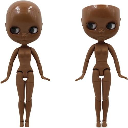 Super dark skin Blyth rubber and joint body with scalp no wig without makeup dedicated for customize
