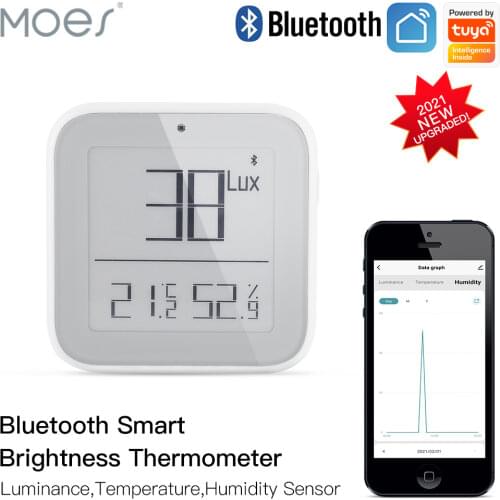 Moes Smart Bluetooth Brightness Thermometer Real-time Light Sensitive Temperature and Humidity Sensor with Tuya Smart App
