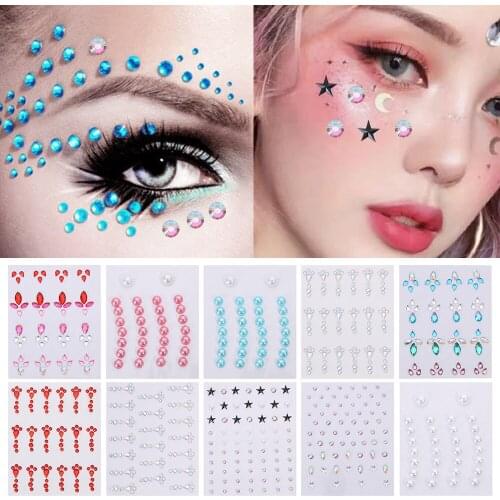 Temporary Diamond Gems Sticker Crystal Tattoo Adhesive Rhinestones Nail Art Decor Festival Party Eyes Face Body Makeup Sticker