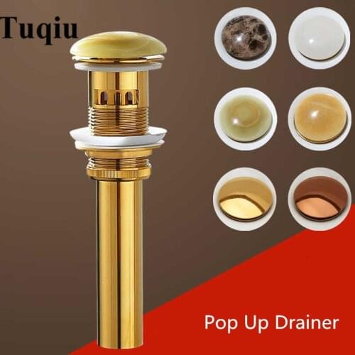 Pop up Drain for Bathroom Sink Vessel Vanity, Brushed Gold Solid Brass Assembly Replacement Kits Stopper, Flip Top, Overflow