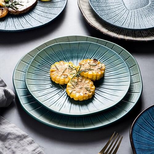Japanese Style Lotus Leaf Design Ceramic Food Plate Creative Kitchen Tableware Microwave Oven Plates For Pasta Steak Meals Fruit