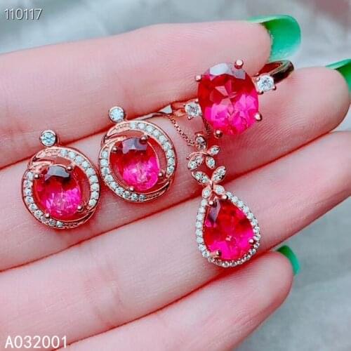 KJJEAXCMY fine jewelry natural pink topaz 925 sterling silver women pendant necklace earrings ring set support test trendy
