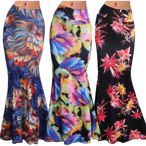 High Waist Long Pencil Skirt Woman New Summer Autumn Skirt Floral Striped Print Boho Maxi Bodycon Womens Skirts Plus Size