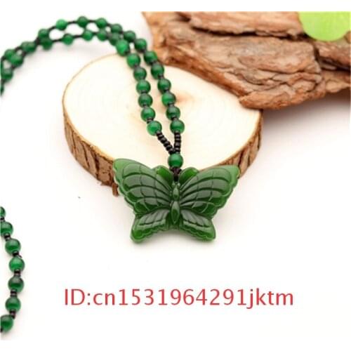 Women Pendant Men Hand Carved Butterfly Green Chinese Jade Natural Jewelry for Fashion Gifts Necklace Jadeite Charm Amulet