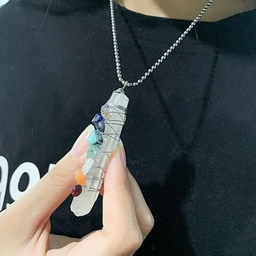 New Bohemian Handmade Natural Stone Pendants Jewelry for Women Multi Color Copper Wrap Multi Layer Crystal Pendant Party Gifts