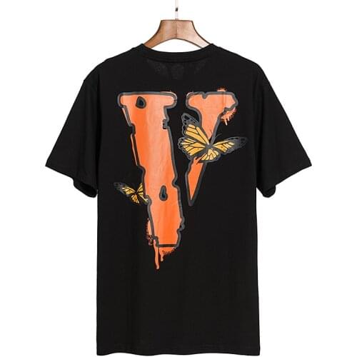 Classic Vlone Short-sleeved Female Couple Loose Street Hip-hop Big V Trend T-shirt Mens Cotton Round Neck 065