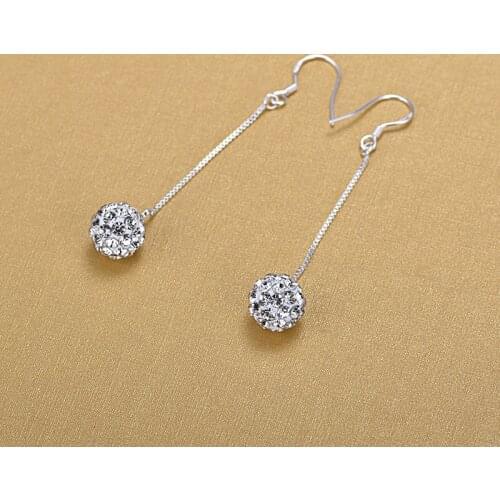 Long 925 Silver Jewelry Ear Line Earrings Simple Crystal Ball Women Silver Drop Earrings