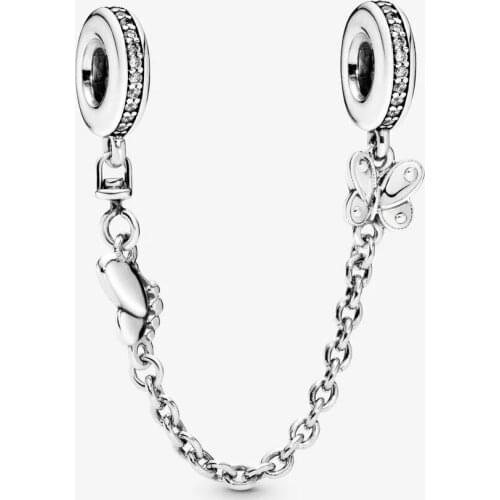 Butterfly Safety Chain Charm Fit Pandora Bracelet 925 Sterling Silver Metal Beads for Women Fashion Jewelry Gift