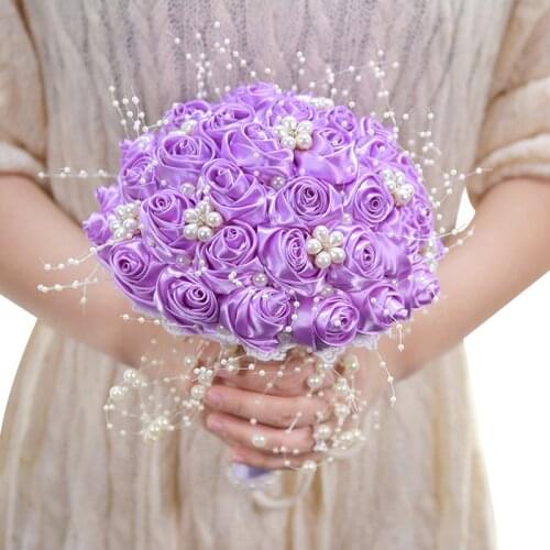 Beautiful In Stock Ivory Ribbon Flowers Stunning Pearls Beaded Bridal Bouquet Bridesmaid Wedding Bouquets Ramo De Novia