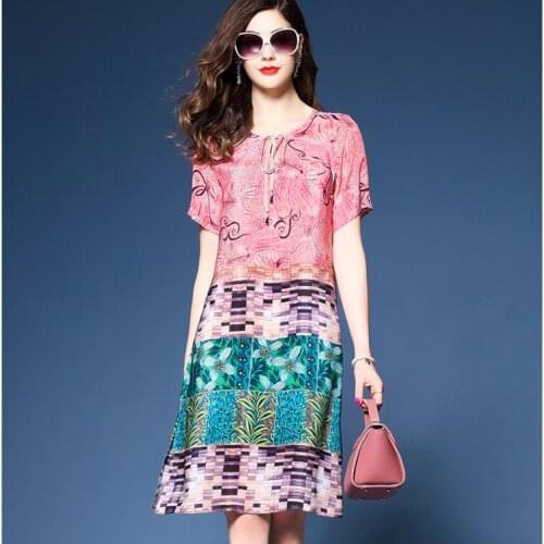 New Spring Summer Vintage Multicolor Floral Vacacion Dresses Plus Size 3XL Side Split Elegant Silk Dress For Women Vestidos