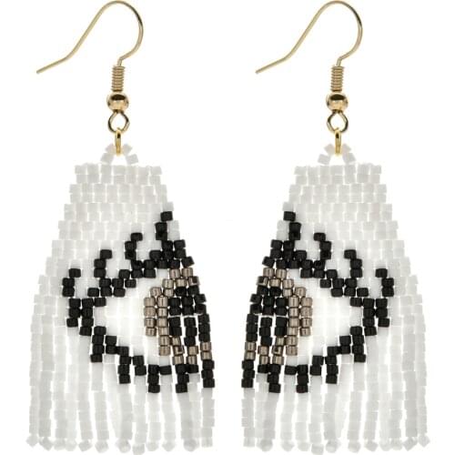 ZMZY Fashion Cute Handmade Eye Satement Earrings Handmade Woven Long Tassel Stud Earrings for Women Miyuki Beads Boho Style
