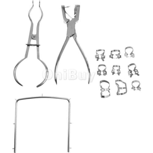 1 Set / 12 pcs Stainless Steel Dental Rubber Dam Kit Dental Surgical Instruments