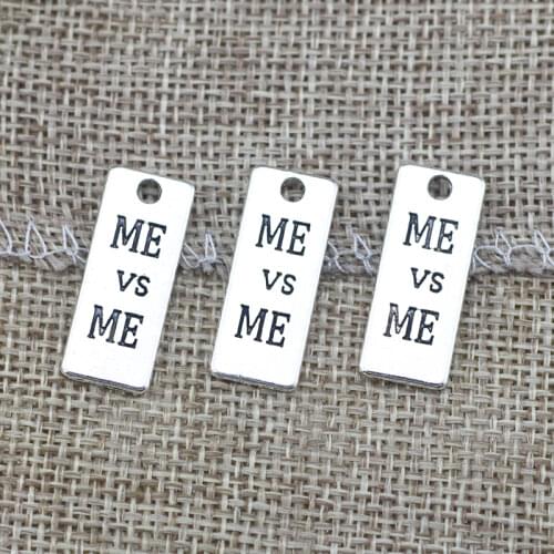 10 Piece 10*24mm Mixed Alloy Antique Silver Color Lettering Rectangle Charms Vintage Pendant Accessory For DIY Jewelry Making