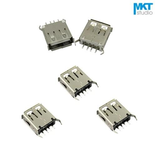 100Pcs White/Black A Type Straight Flat Angle Female USB PCB Connector Socket Jack Plug With Curved Fixed Leg