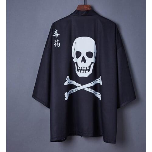 #5083 Black Skull Printed Kimono Jacket Women Hip Hop Jacket Unisex Cardigan Sunscreen Coat Unisex Loose Thin Kimono Outerwear