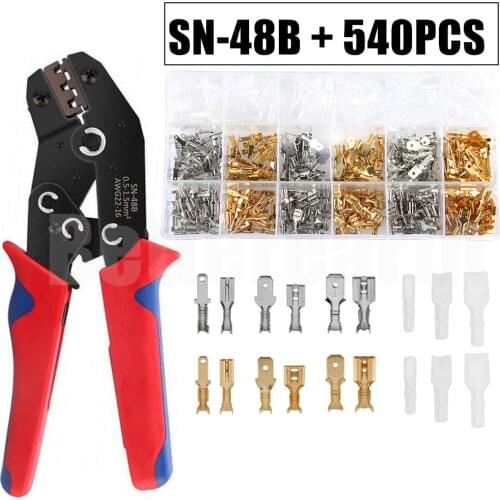 540/360Pcs 2.8/4.8/6.3mm Female Male Electrical Spade Wire Butt Connectors Lugs Cable Splice Crimp Terminals Crimper Plier Kit