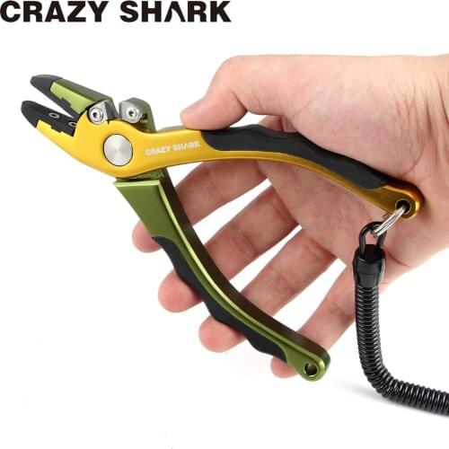 Crazy Shark Aluminium Fishing Pliers Hook Remover Fishing Scissors Line Cutting Tools 180mm For Freshwater / Saltwater Fishing