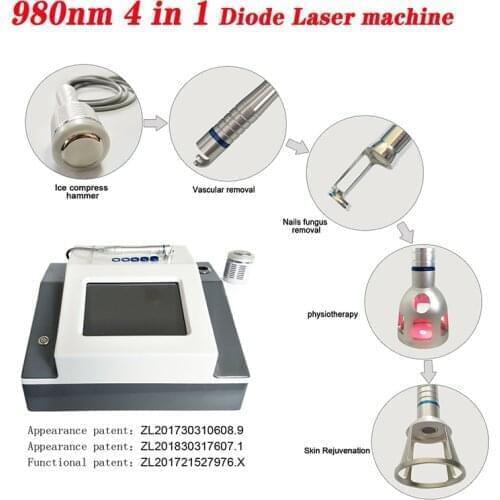 4 in 1 980 nm Laser Vascular Spider Veins Removal Machine Nails Fungus Removal Physiotherapy Skin Rejuvenation Face Lift Machine