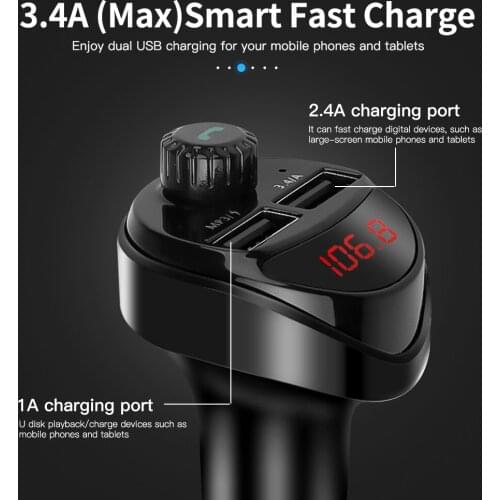 Car Kit 3.4A Dual USB Car Phone Charger FM Transmitter Bluetooth Car Audio MP3 Player TF Card For Mobile Phone Car Charger