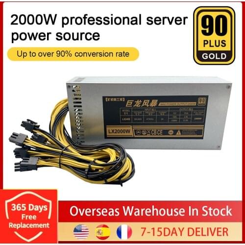 2000W ETH Mining Machine Power Supply 180-240V Input 10 x 6pin 95% Efficiency Support Multi-GPU For Bitcoin Mining Device